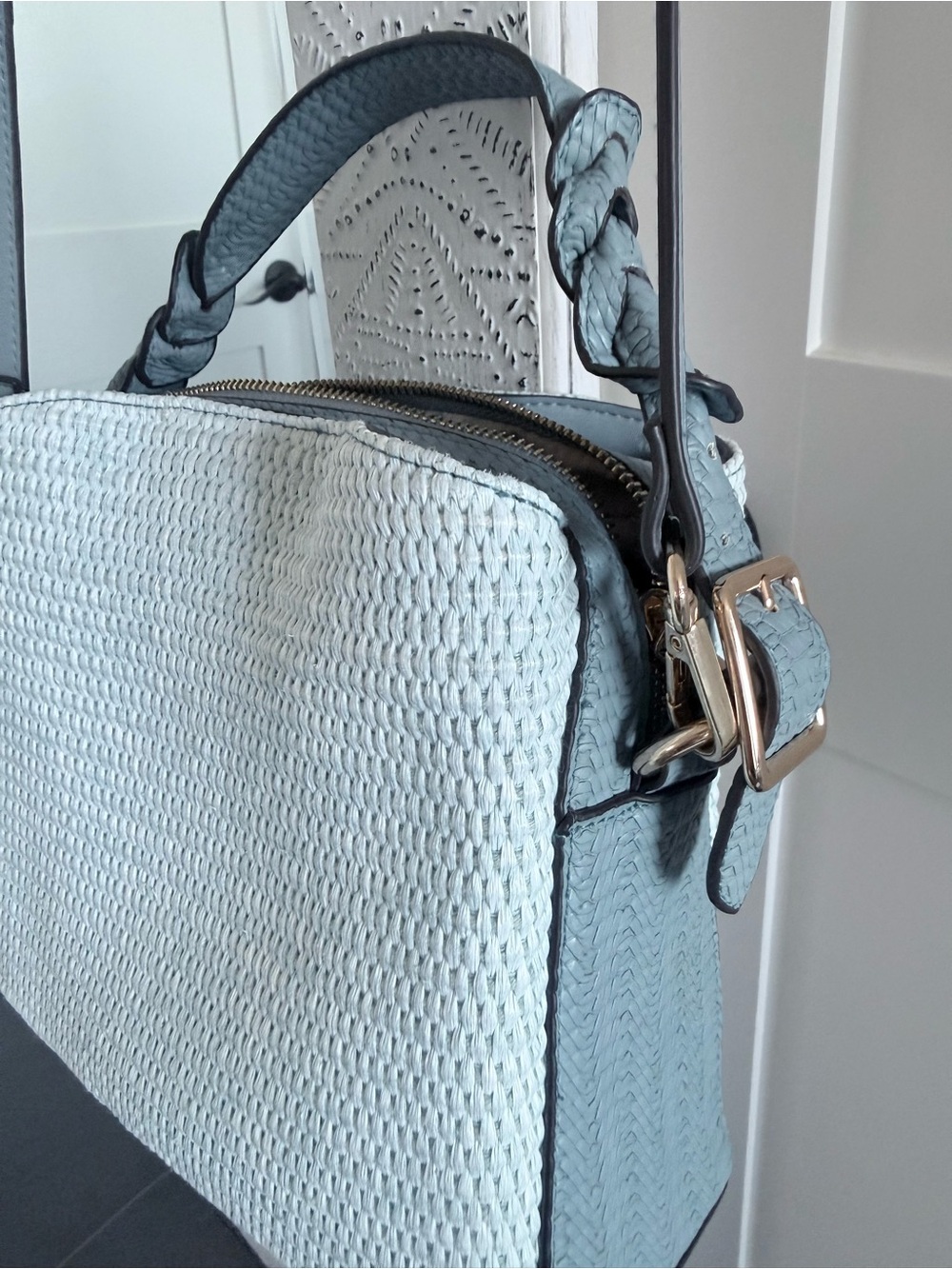 Sondra Roberts Woven Light Blue Women's Top-Handle Bag